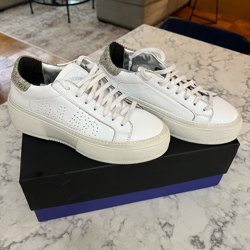 New in box - P448 Louise platform sneaker - white and glitter back size 38